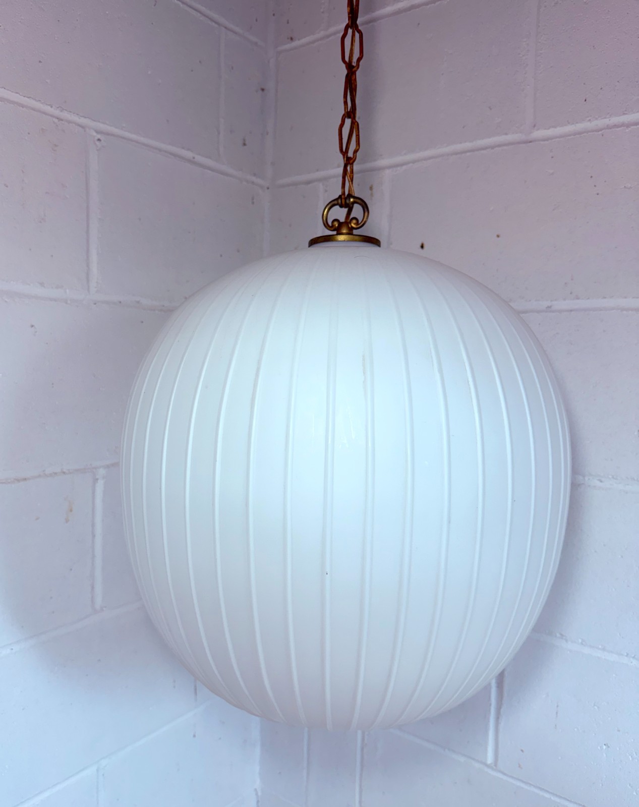 Vintage Bologna Pendant Lamp Aloys F Gangkofner Sphere Opaline Glass 1954 MCM