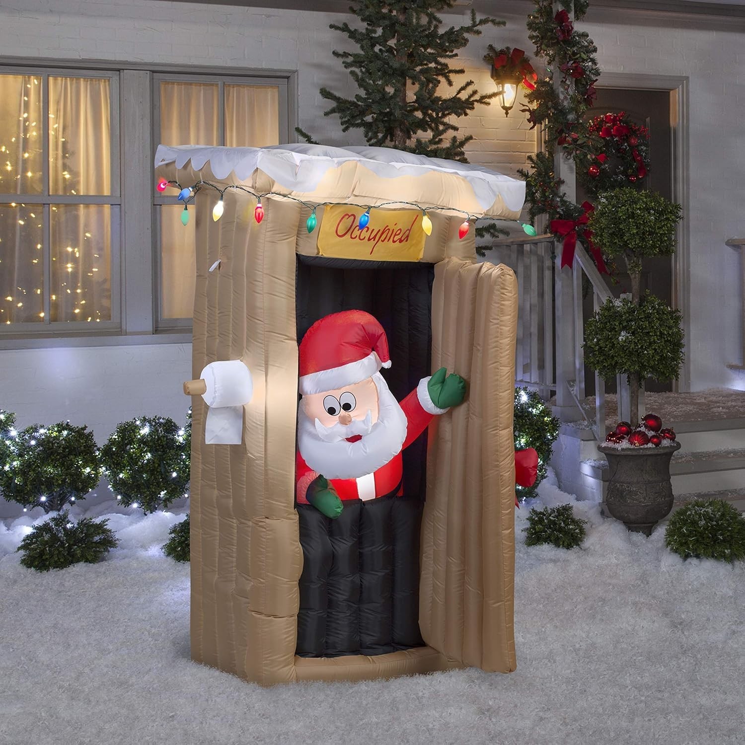 6 FT ANIMATED SANTA CLAUS IN OUTHOUSE AIRBLOWN YARD INFLATABLE