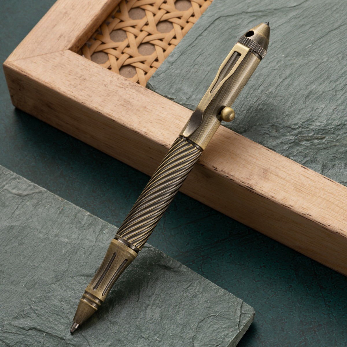 Solid Brass Bolt Action Pen Pocket Ballpoint Pen Outdoor Travel EDC W/3pc Refill