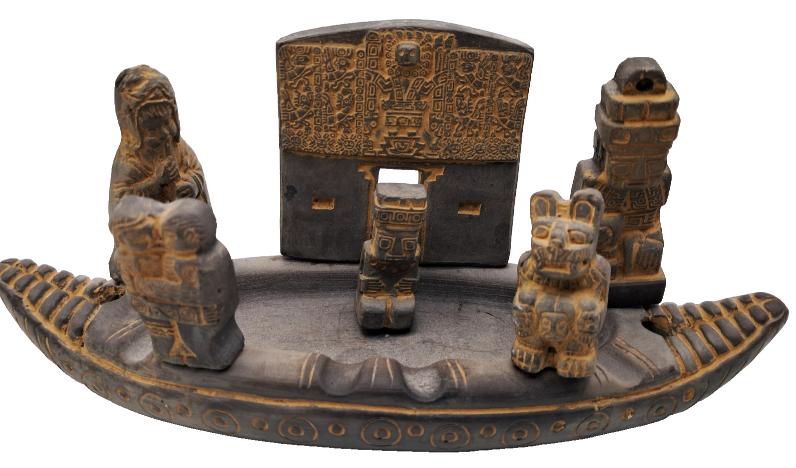 Vintage Bolivian Clay Boat Ashtray The Sun Gate Gateway Of The Sun  Tiwanaku