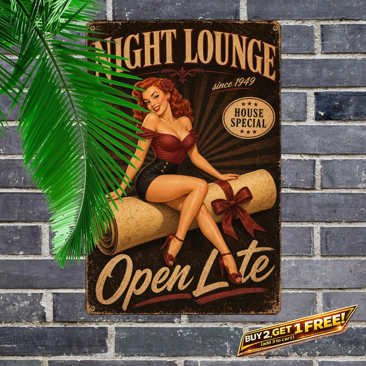 Funny Retro Lady Cigar Sign Humorous Pinup Woman Wall Decor 8x12