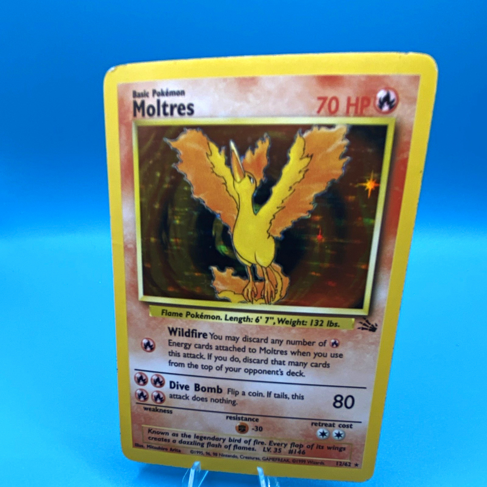 Moltres Fossil 12/62 Holo Rare Unlimited Pokémon TCG 70 HP EN 1999 WOTC