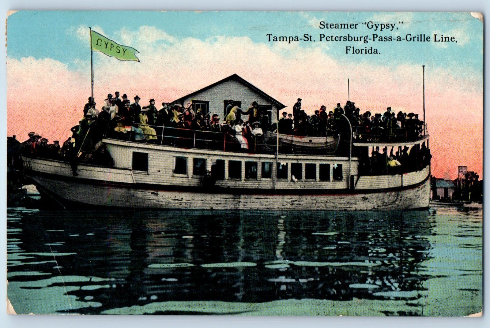 1912 Tampa Florida FL Postcard Steamer Gypsy St. Petersburg Grille Line Exterior