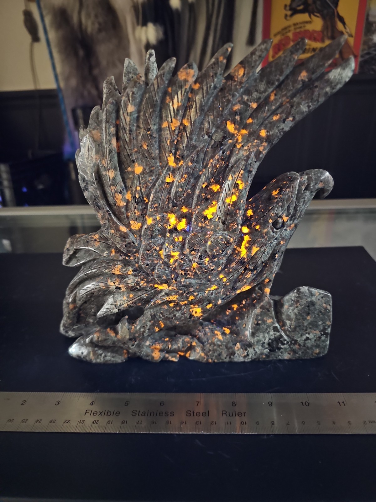 5.5LB Giant Yooperlite Eagle Carving Syenite Fluorescent Sodalite Crystal Statue