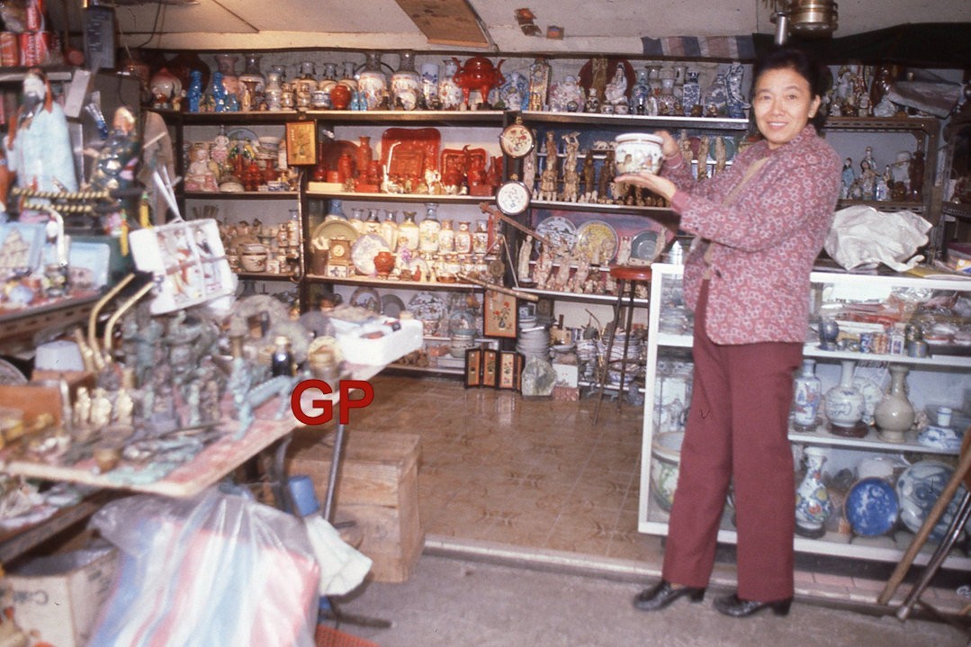 #XX139- op Old 35mm Slide Photo- Woman inside Store -Hong Kong - 1984