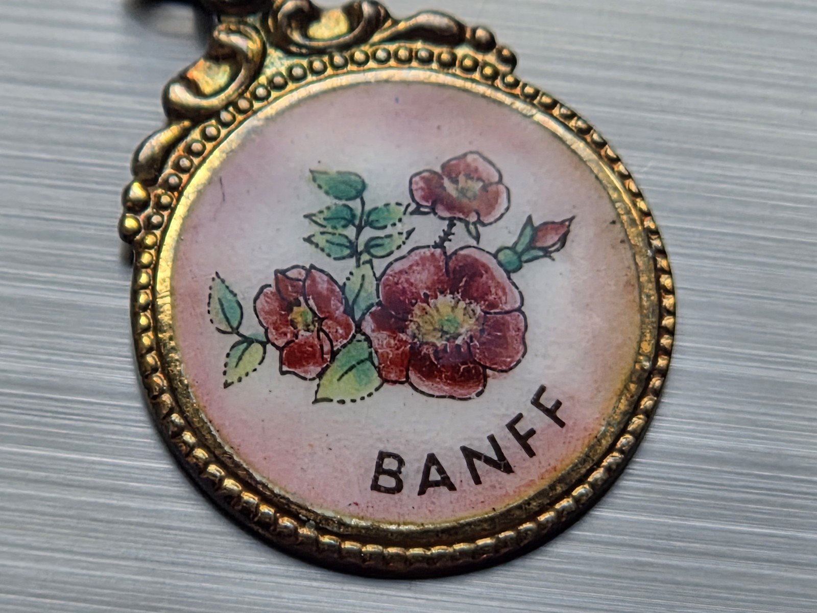 Banff Floral Souvenir Charm Pendant Canada Silver 4.91g