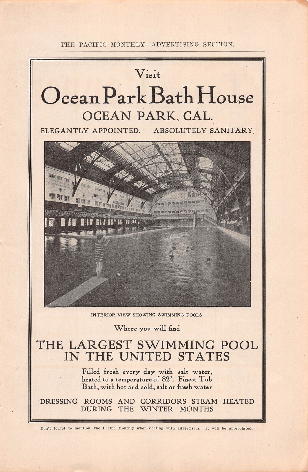 antique 1906 ad OCEAN PARK BATH HOUSE Santa Monica CA 