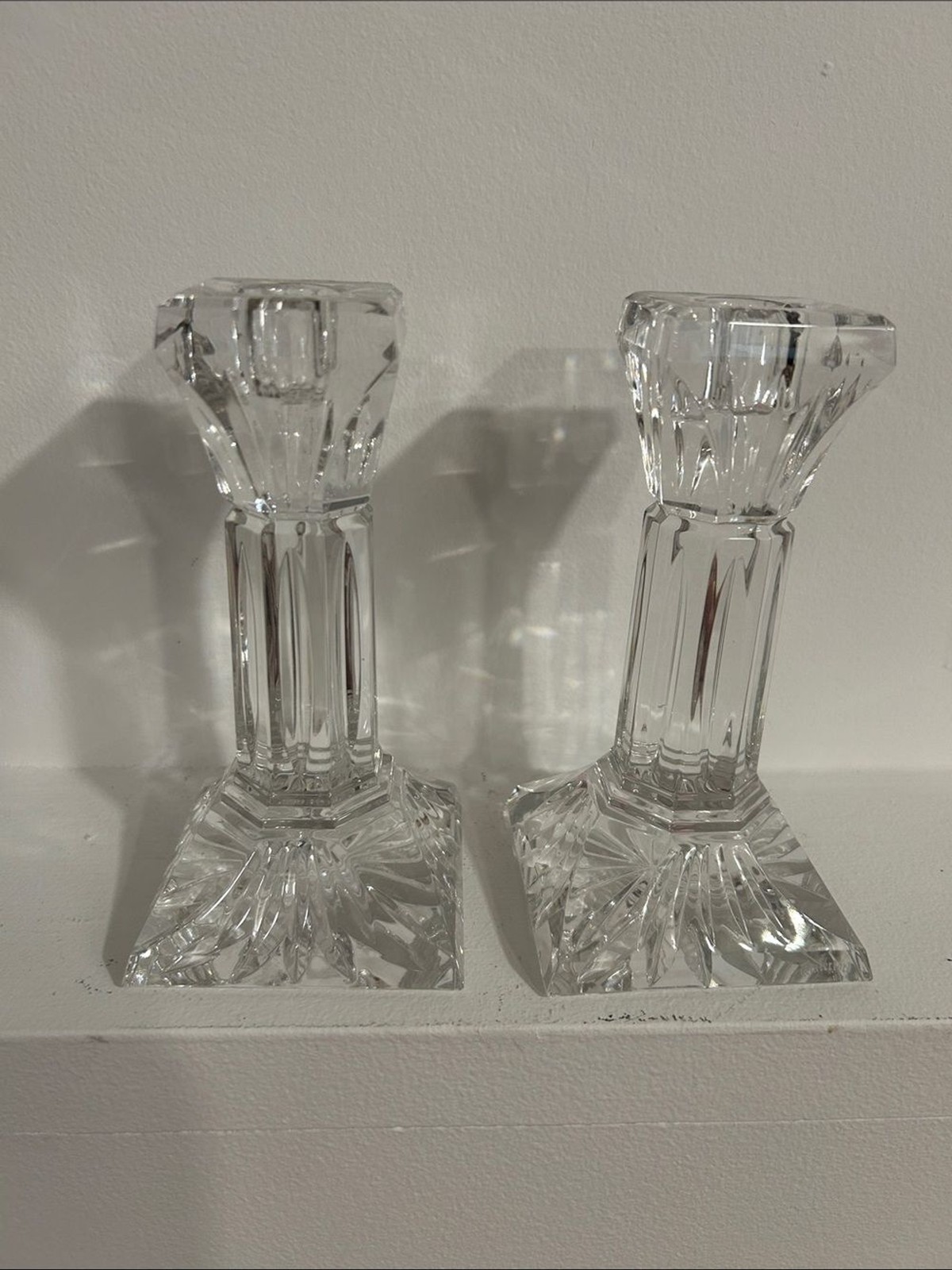 Set Of 2 Waterford Crystal 6” Column Candlesticks  Gift Waterford Square Decor