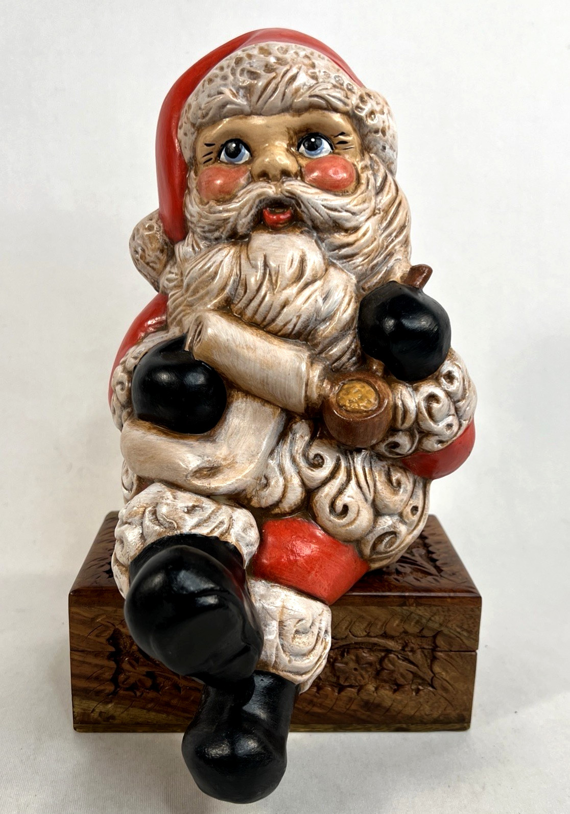 Vtg 1960’s Ceramic Santa Claus Writing List Smoking Pipe Christmas Shelf Sitter