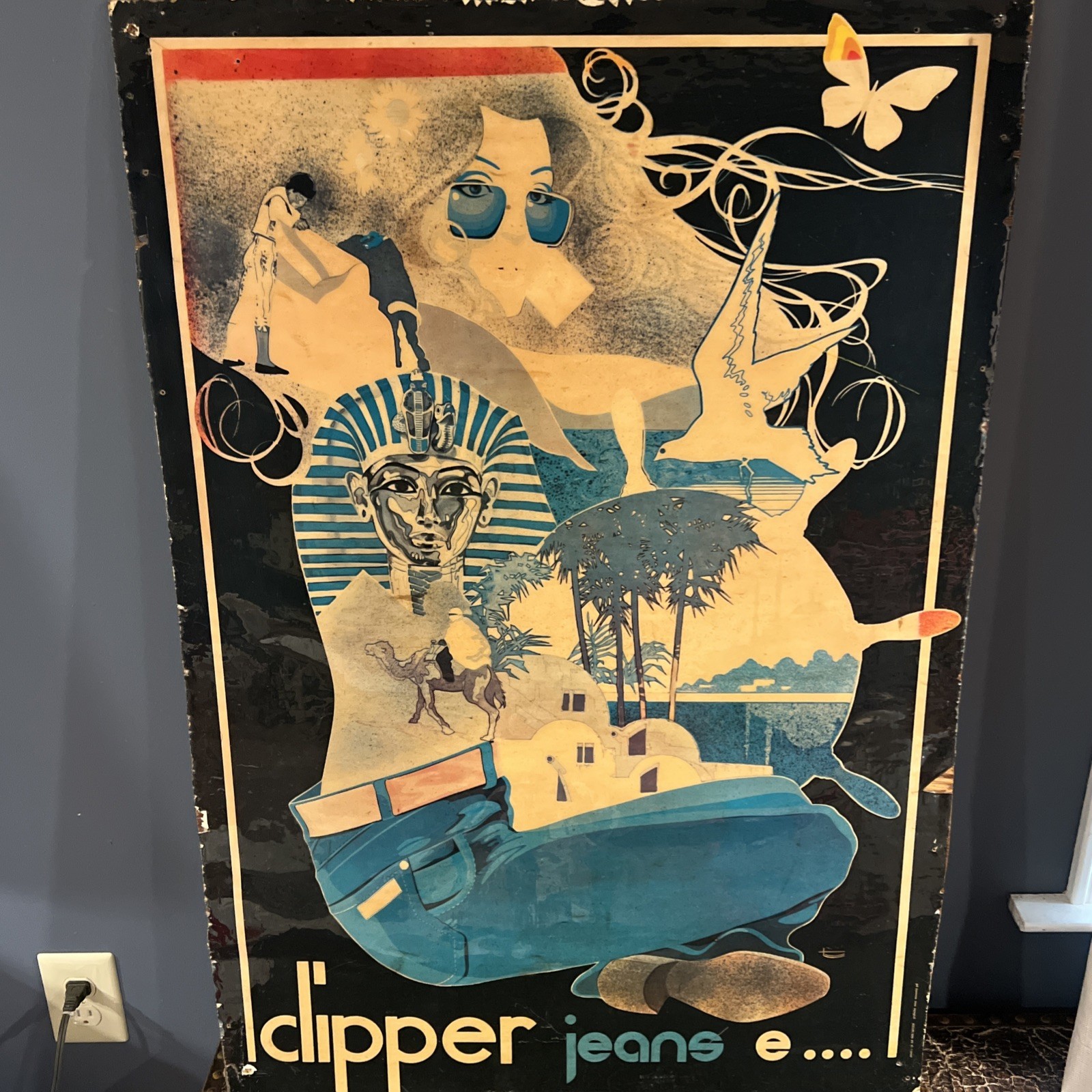 Vtg Rare Sealed Advertisement On Wood Levi\'s Clipper Jeans 26.5X38.5” Italy