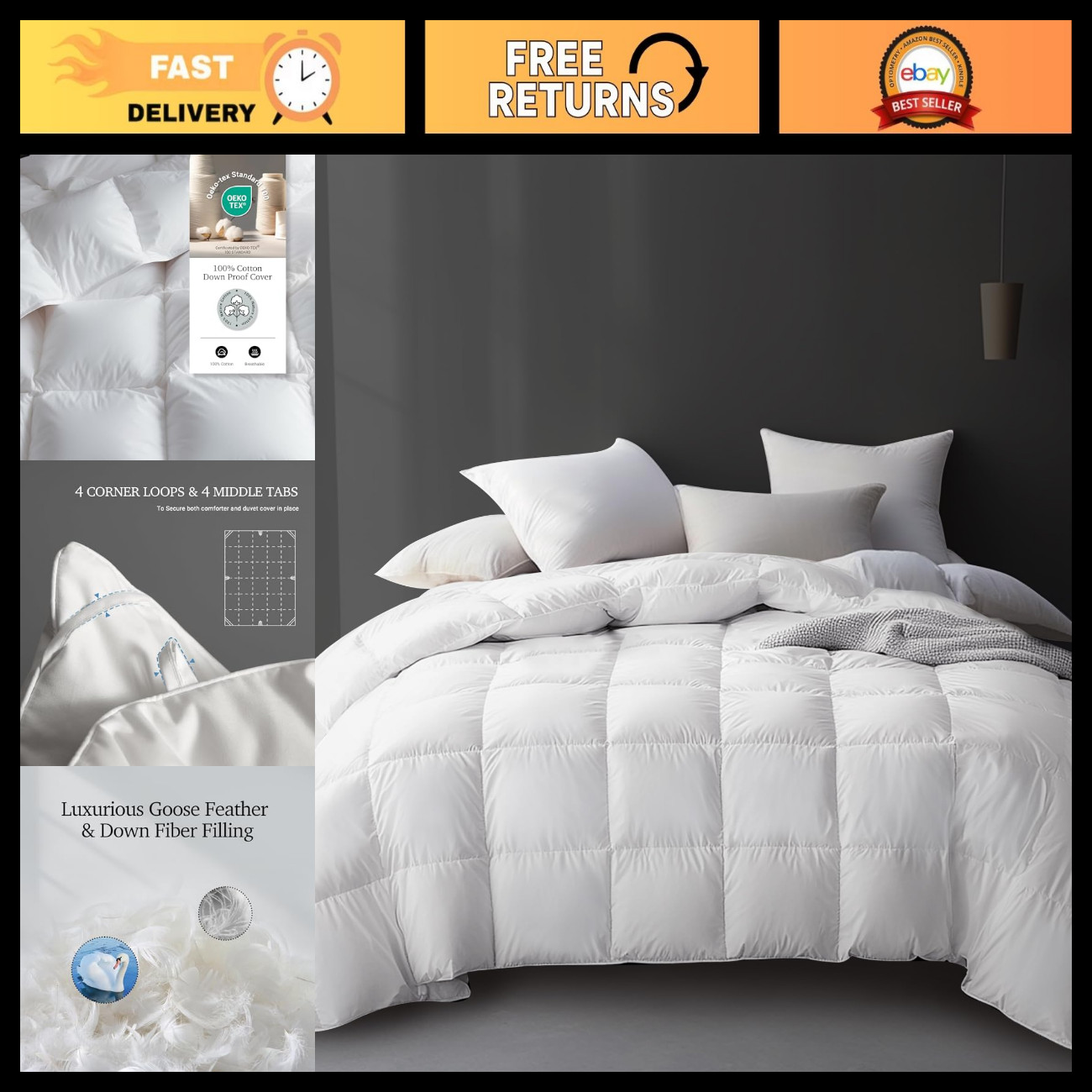 Hotel Grand Luxury White Goose Feather Down Fiber Comforter King Size