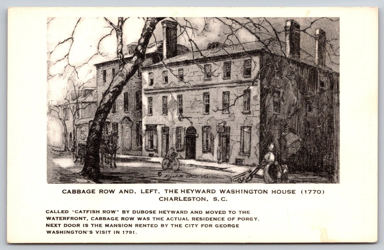 Charleston SC Cabbage Row Heyward Washington House Artvue Postcard Verner C493