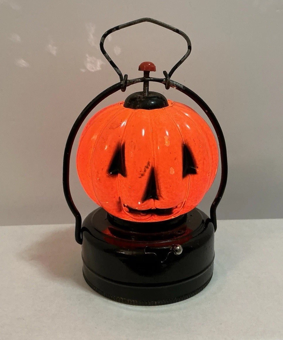 VINTAGE JACK O LANTERN JOL PUMPKIN LIGHT GLASS LANTERN 1960s HALLOWEEN WORKS