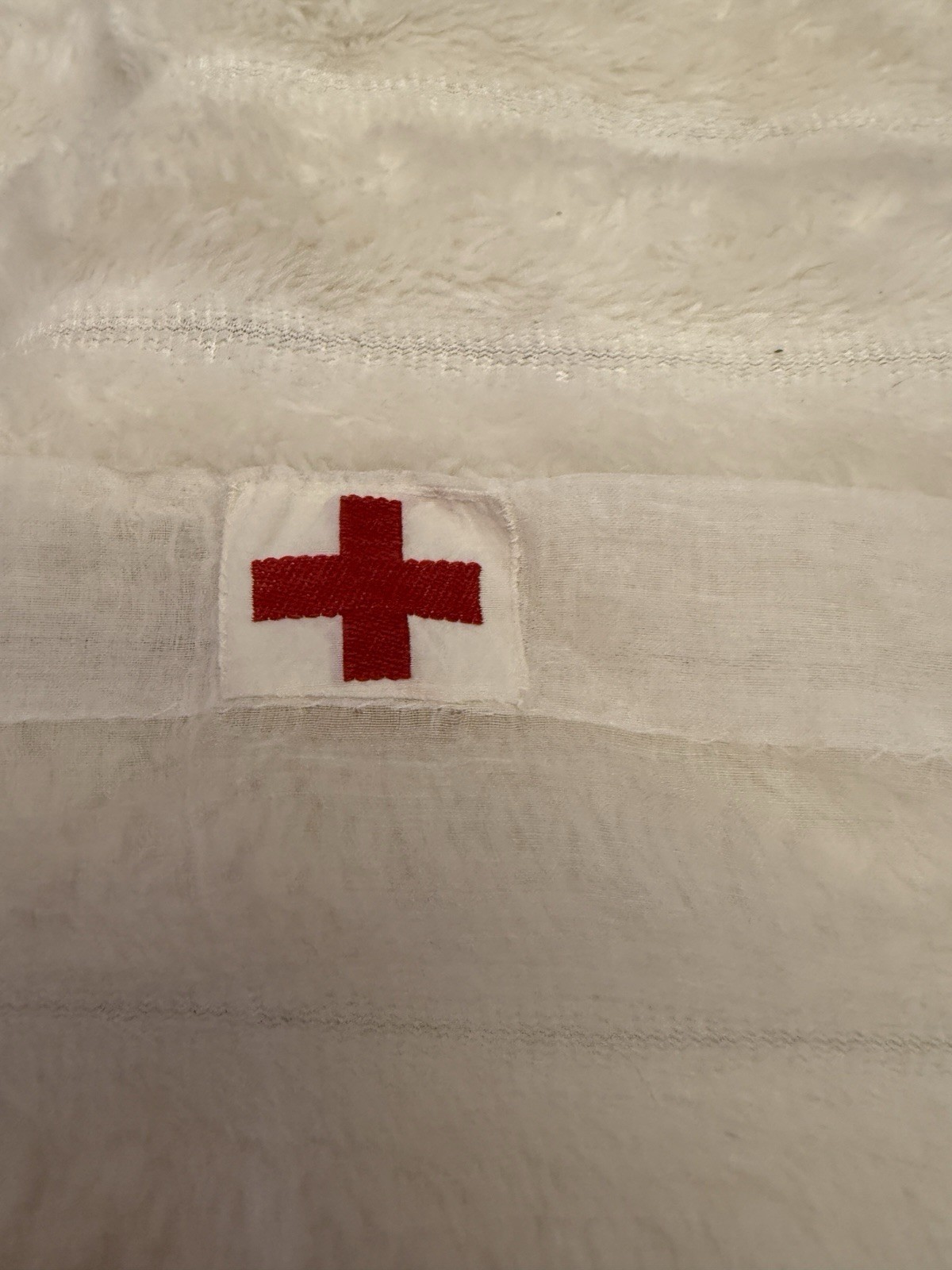Vintage American Red Cross Uniform Scarf Kerchief White Sheer Red Cross Emblem