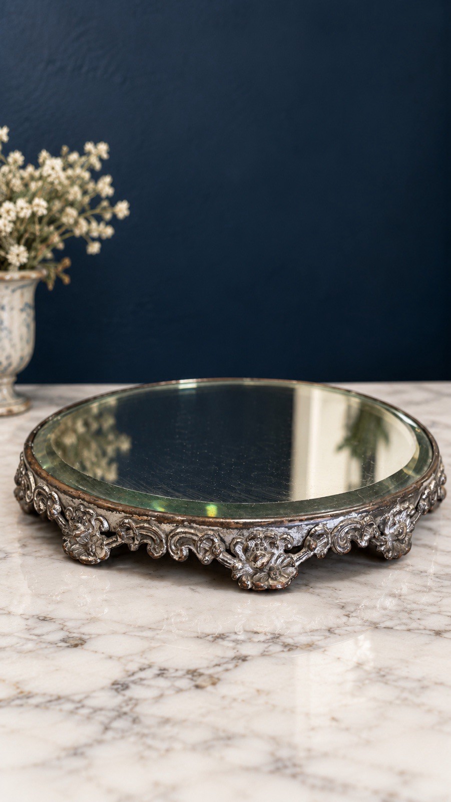 Antique c.1900 Likely French Rococo Revival Beveled Mirrored Plateau 13”