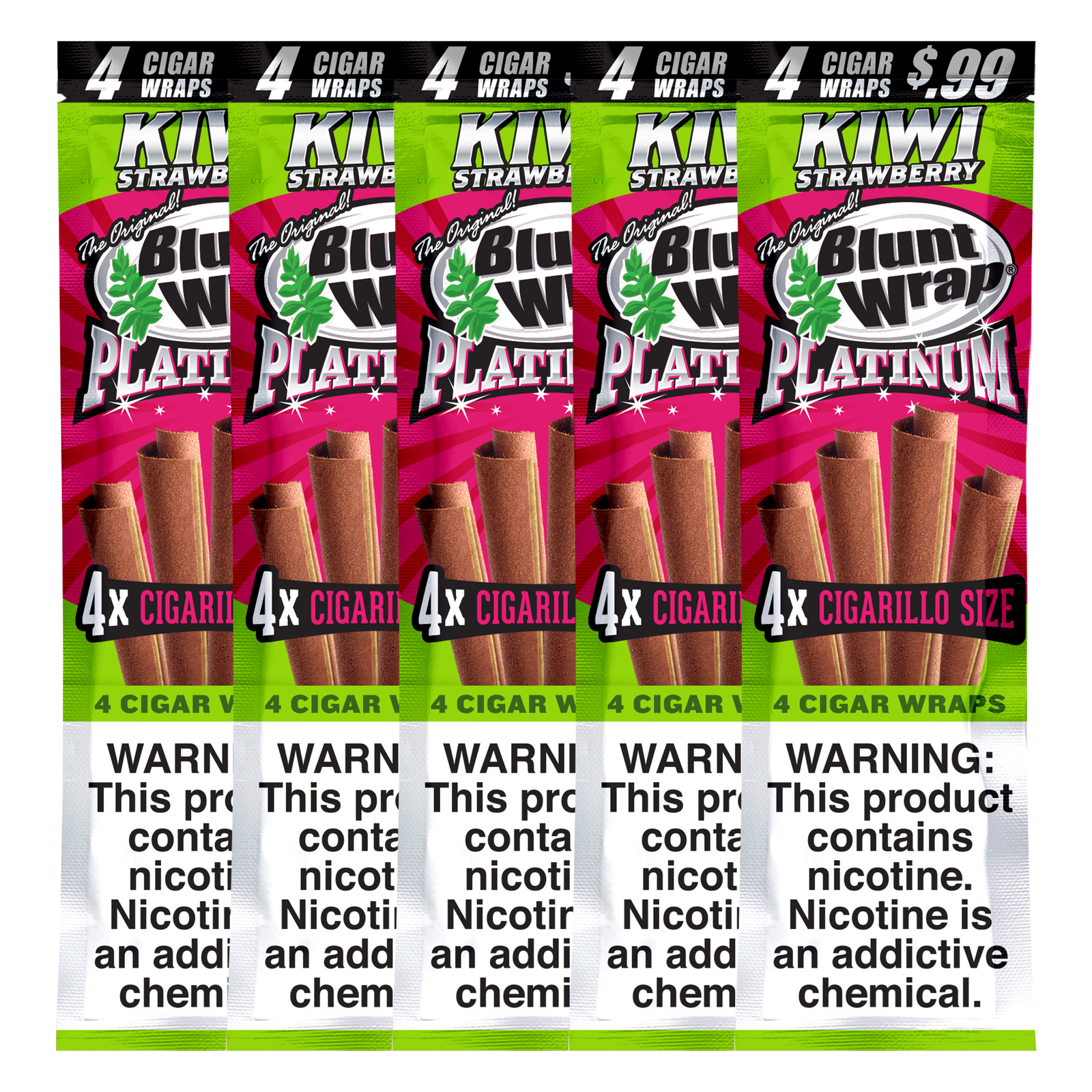 Double Platinum Wraps Kiwi Strawberry Pre-Priced .99 each (5 Pouches, 20 Wraps)