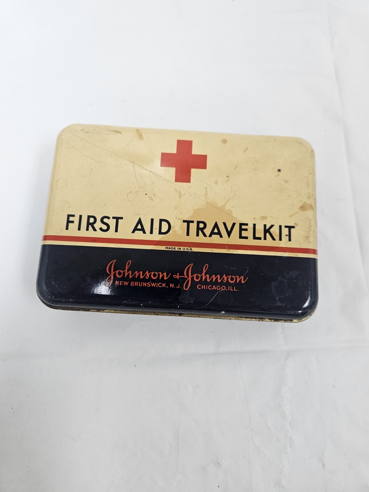 Very Old Johnson  & Johnson Medical Kit #16 Metal Box Container 