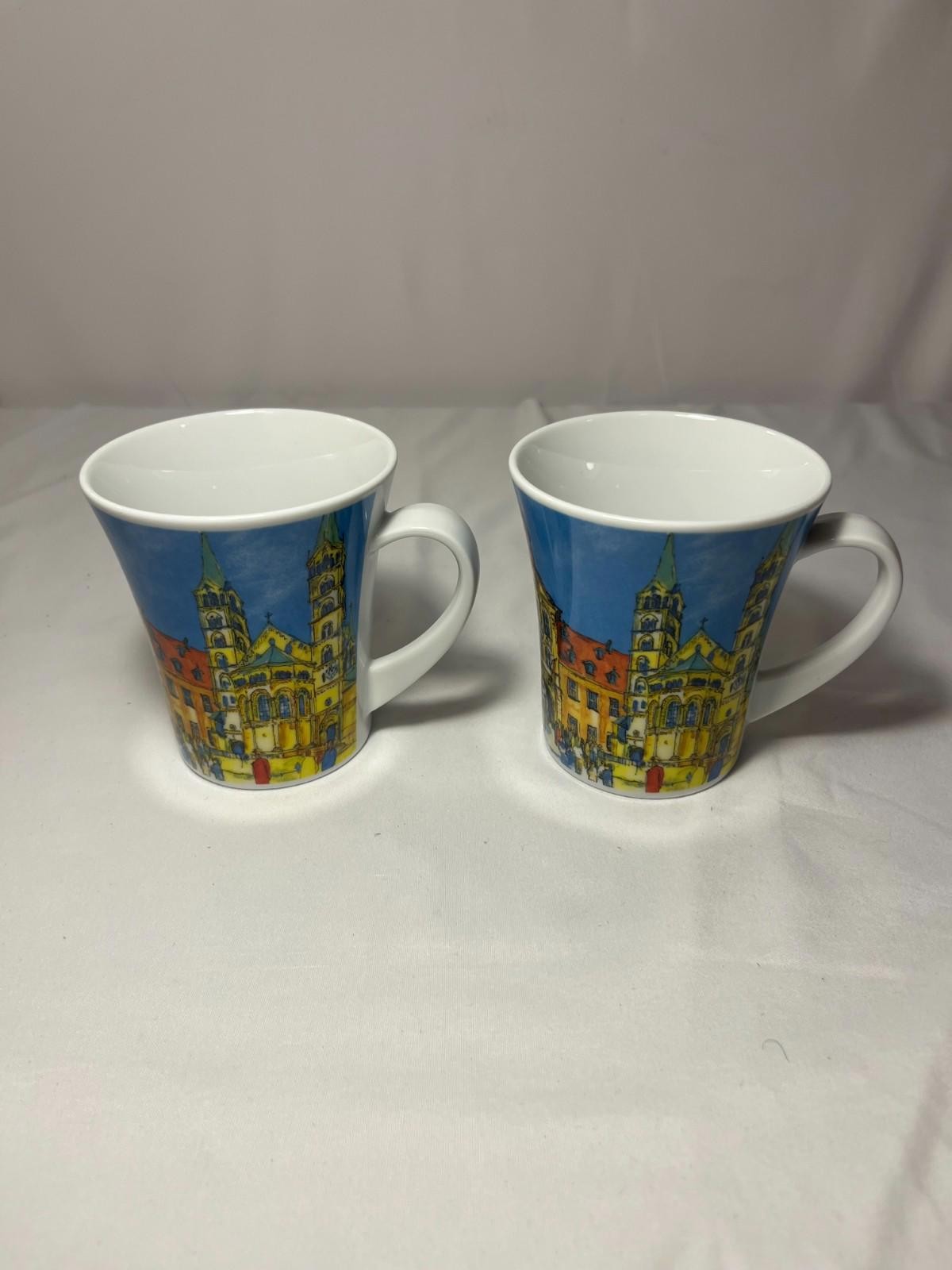 Set of 2 German Souvenir Mugs Bavaria Munich Bamberg Landmarks Porcelain