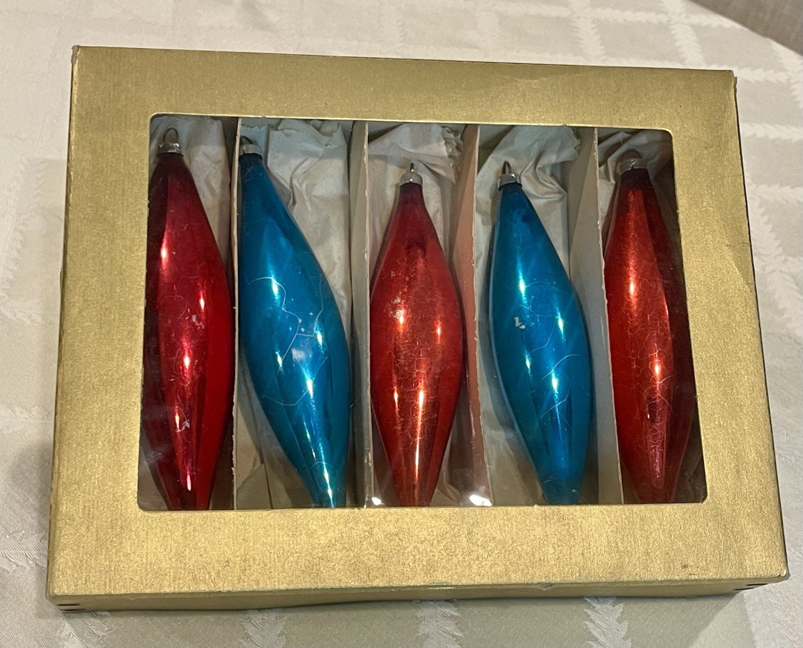 West Germany Vintage Mid Century Glass Icicle Christmas Ornaments Set of 5