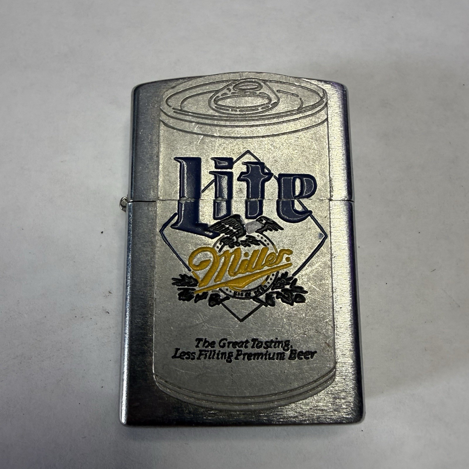 Vintage Miller Lite Beer Can Lighter Silver Metal Advertising Collectible