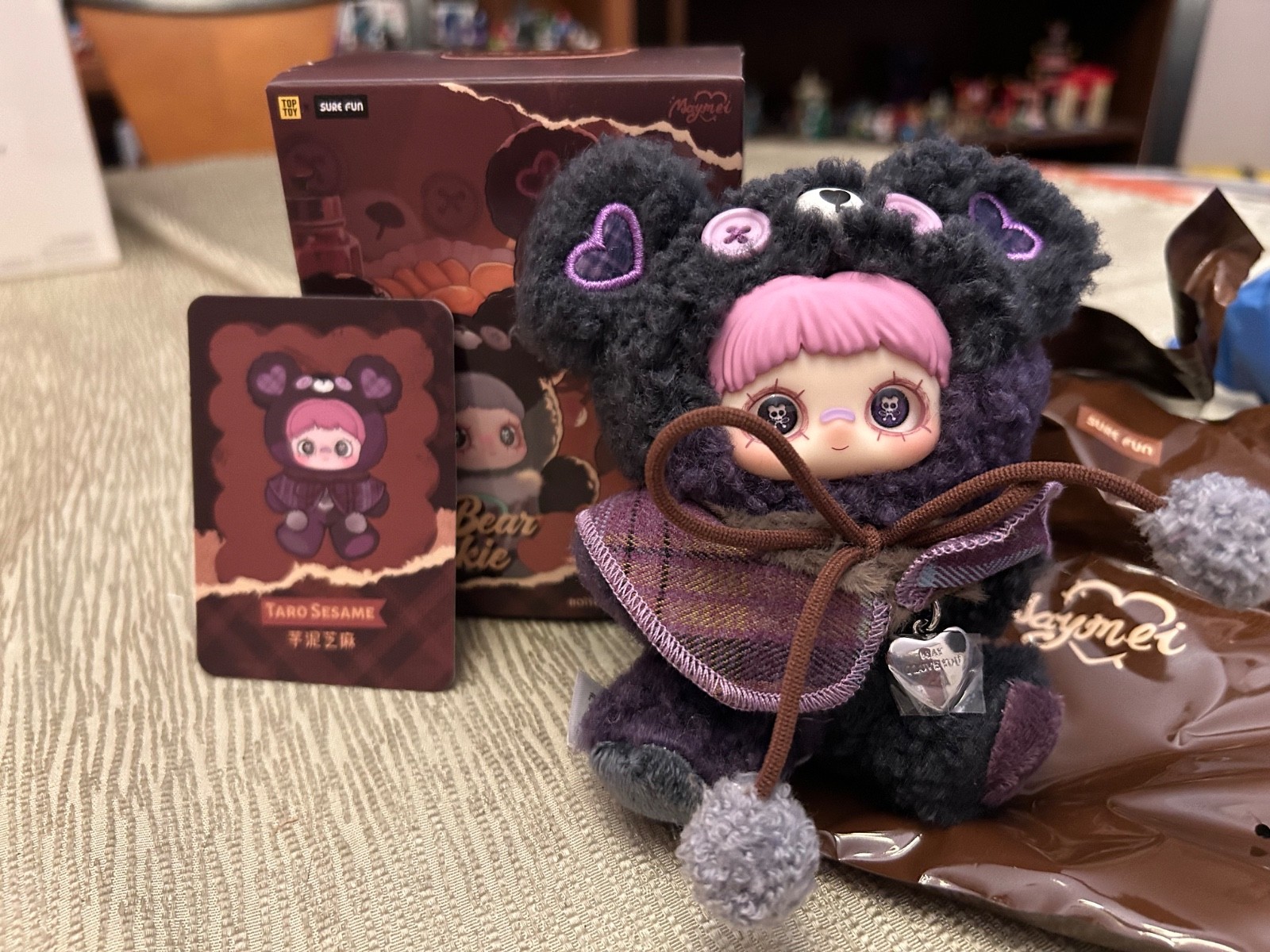 New TOPTOY MayMei Tiny Bear Cookie Plush Blind Box Keychain  - Taro Sesame