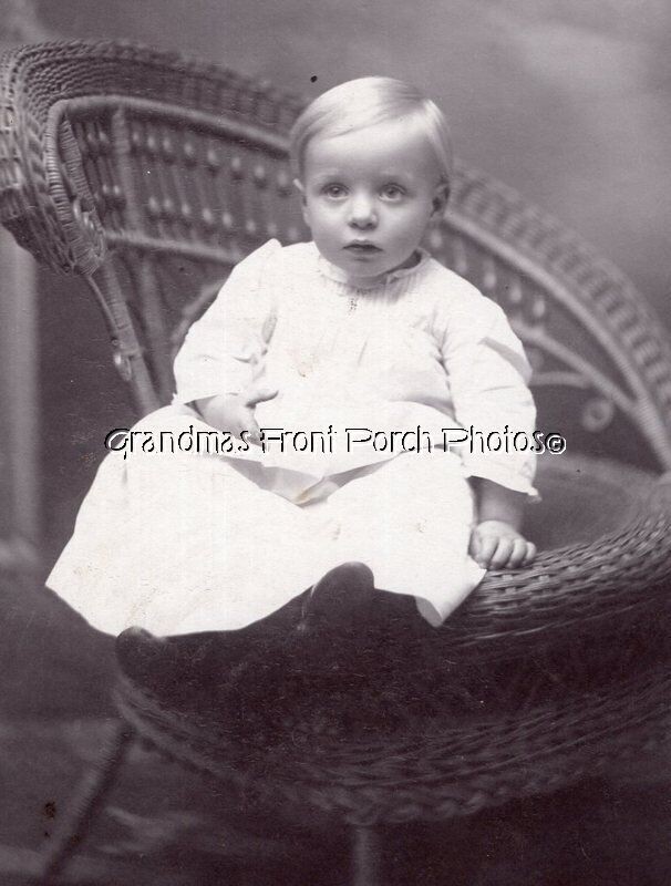 Antique Cabinet Photo Darling Little Boy Lloyd on Wicker Chair Pendleton OR
