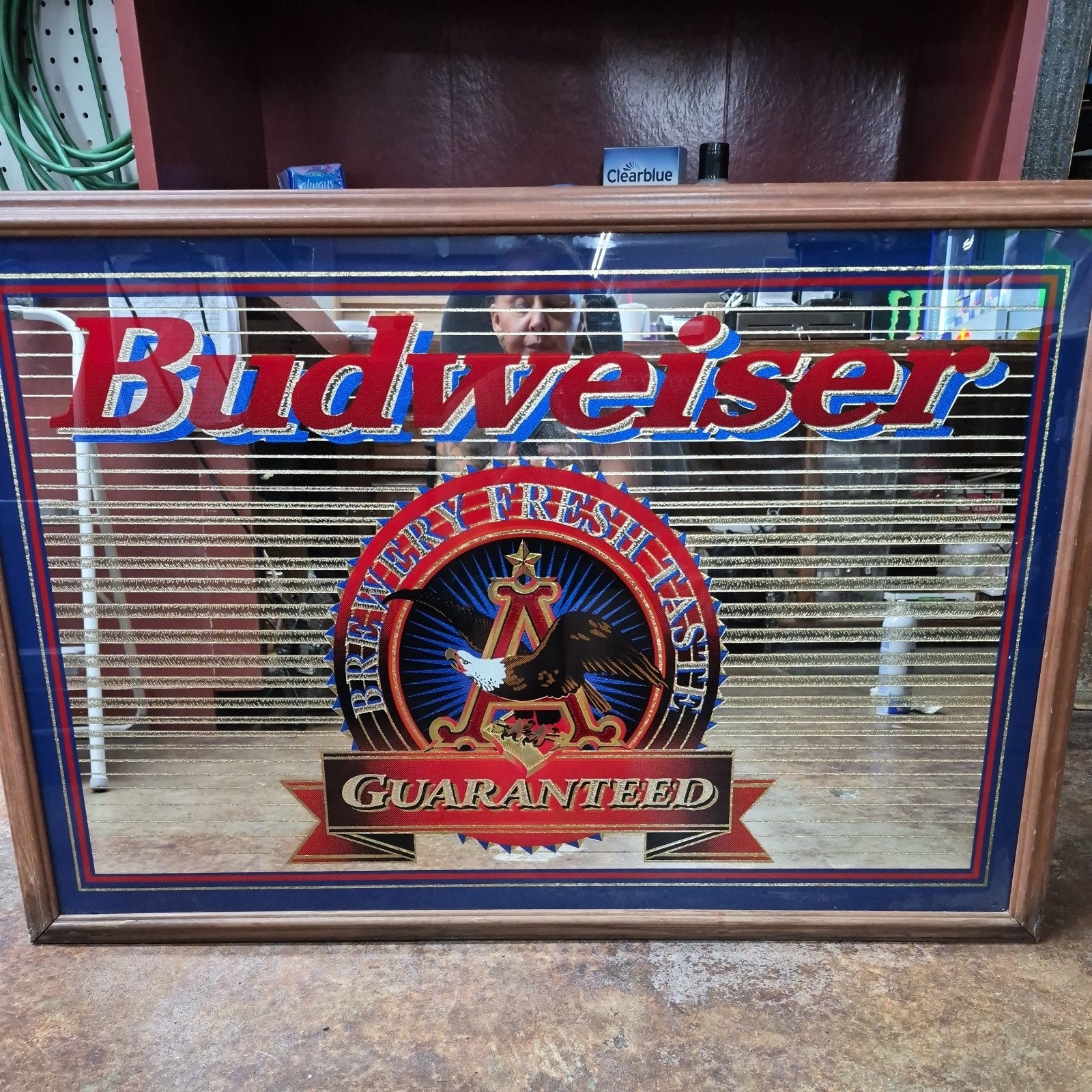 RARE Budweiser Brewery Fresh Taste Guaranteed Framed Mirror 26x38\