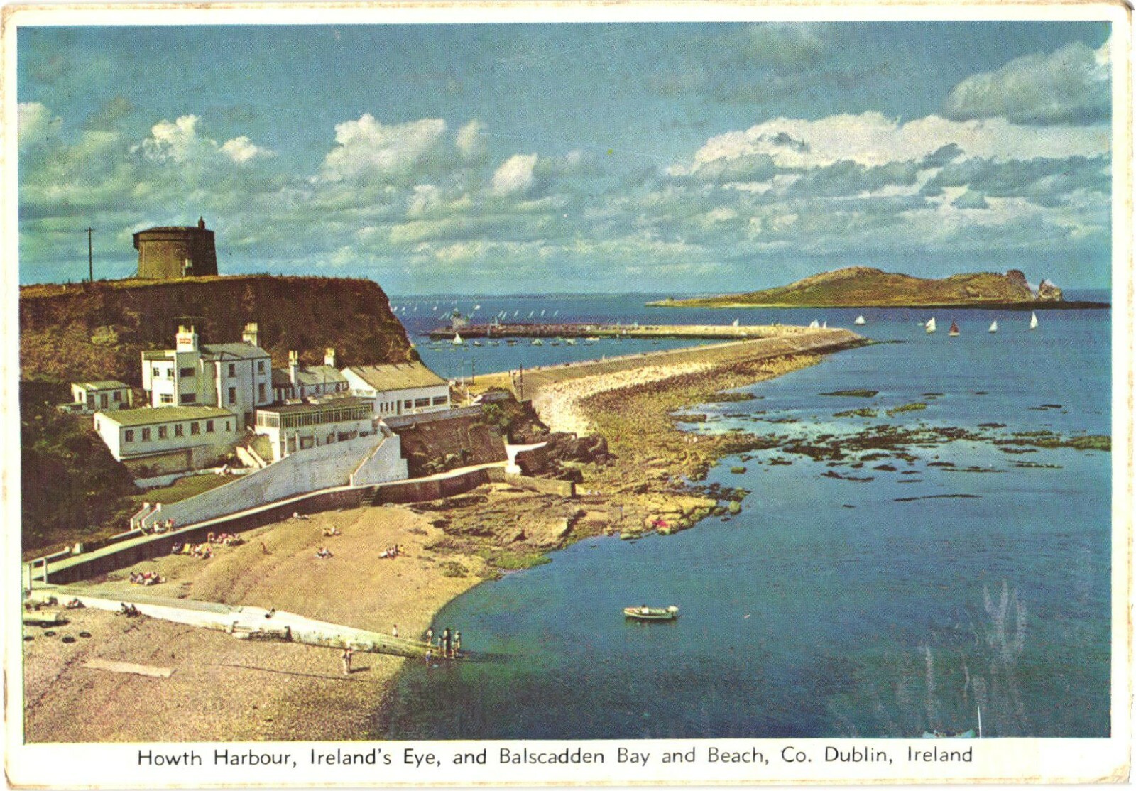 Howth Harbour Dublin Ireland Balscadden Bay Martello Tower Chrome Postcard