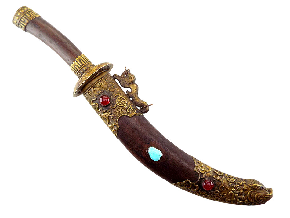 Antique Himalayan Tibetan or Sino-Mongolian Temple Ceremonial Dagger Stone Inlay