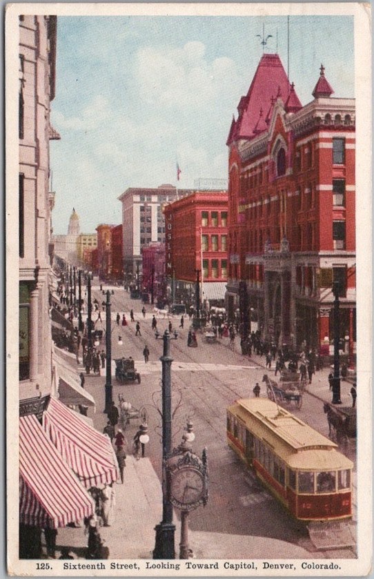 Vintage 1908 DENVER Colorado Postcard 16TH STREET Downtown Scene / Capitol View