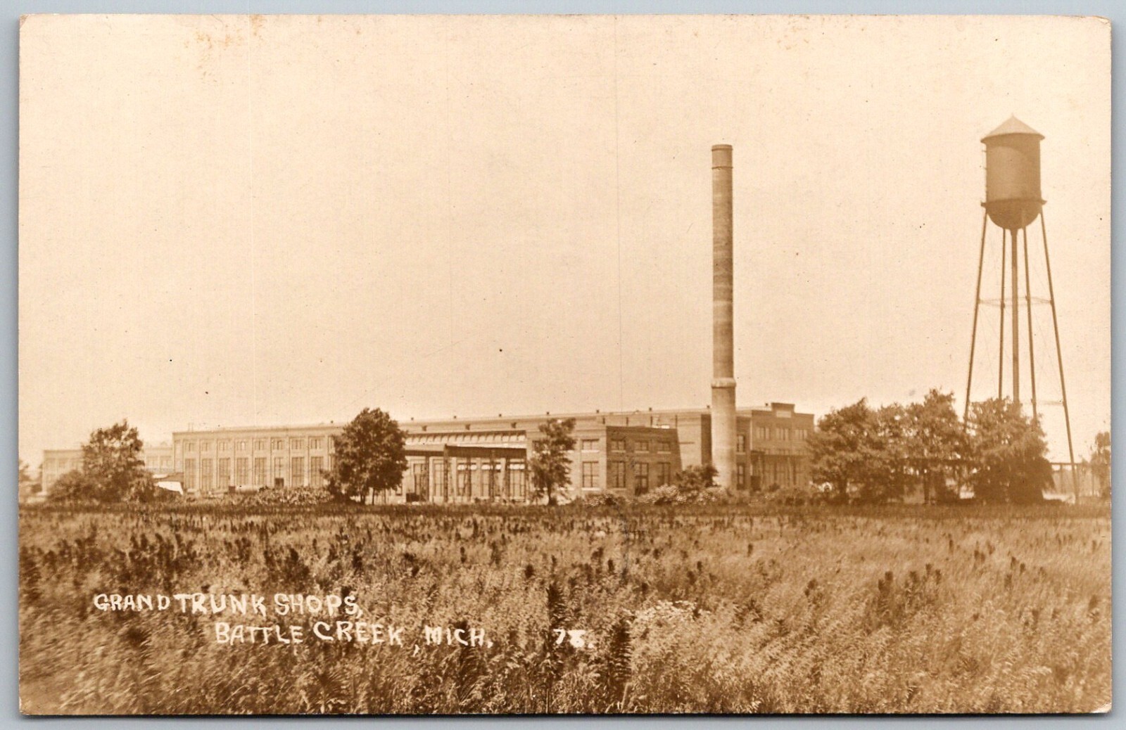 Battle Creek Michigan 1911 RPPC Real Photo Postcard Grand Trunk Shops Exterior