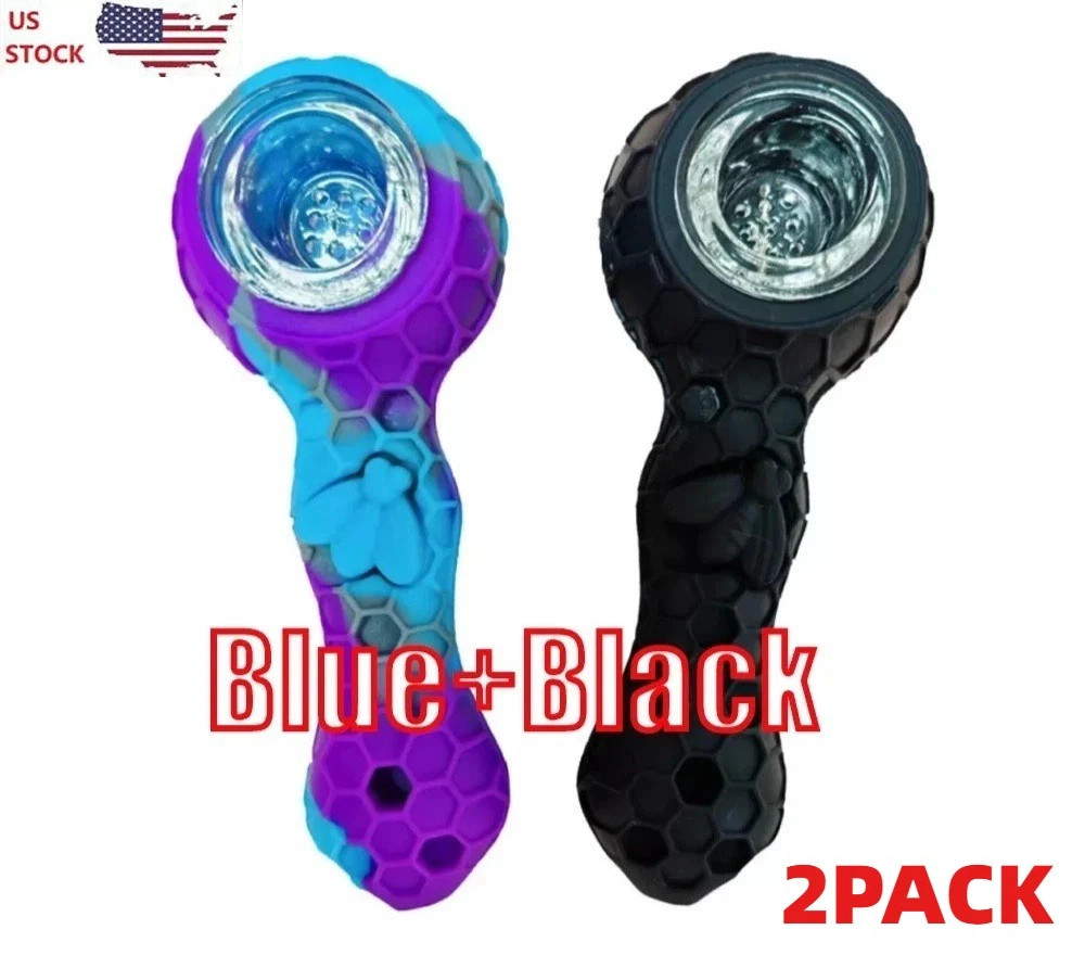 2pcs Smoking Pipe Glass Silicone 4.3