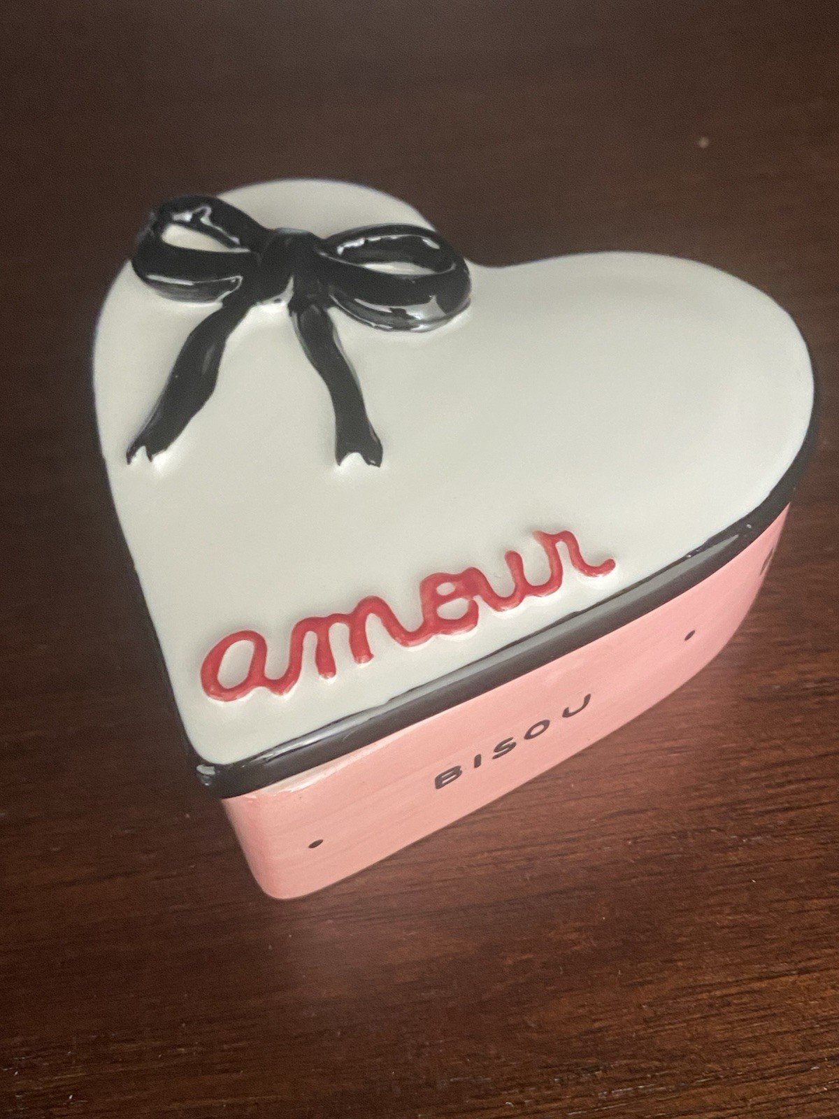 Anthropologie Amour Ceramic Heart Trinket Box - Pink/Black/White NWT