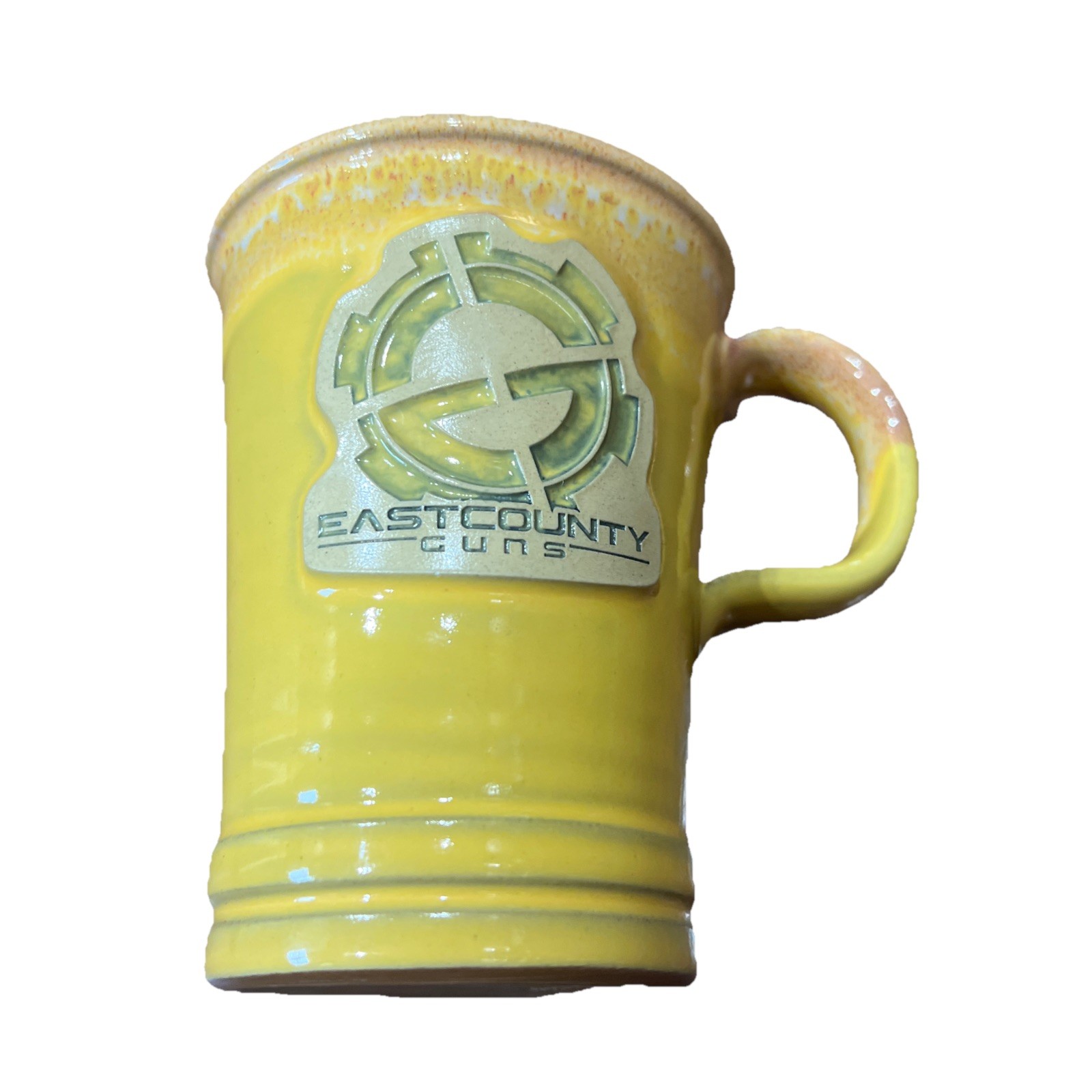 East County Guns Deneen Pottery 2022 Yellow Glazed Handmade Mug Coffee Cup 15 OZ