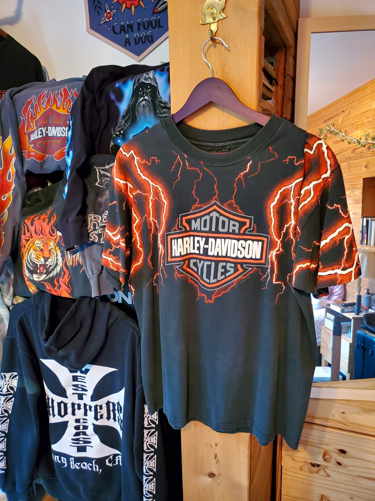 Harley Davidson Orange Lightning Single Stitch 90's Vintage T-Shirt Size L