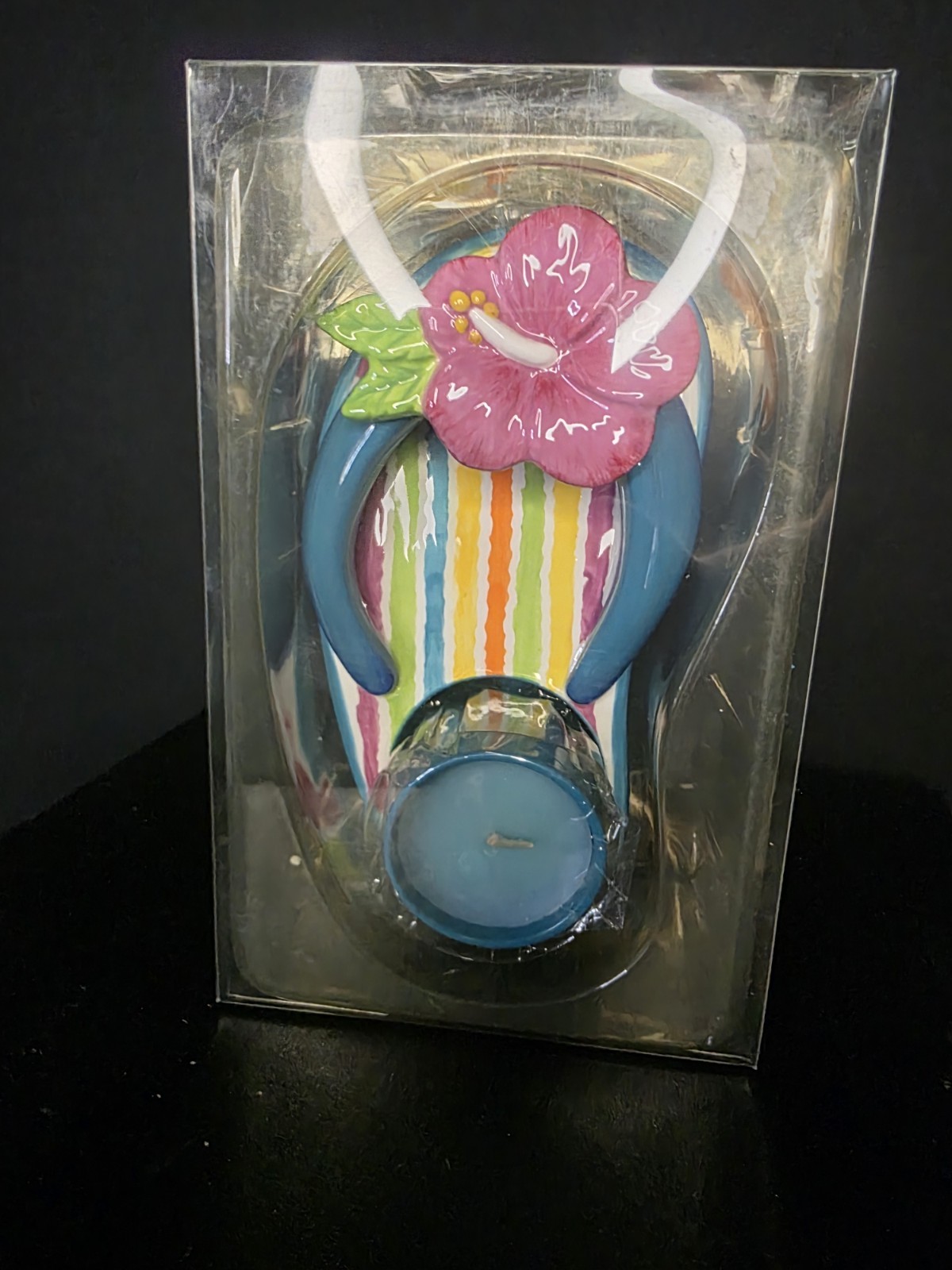 Tropix Flip Flop Tea Light Candle Holder NIB Bealls Florida Beach Decor Hibiscus