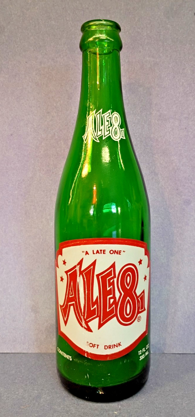 Vintage Ale 8 One Soda Pop Soft Drink  12oz Long Neck  Green Glass Bottle