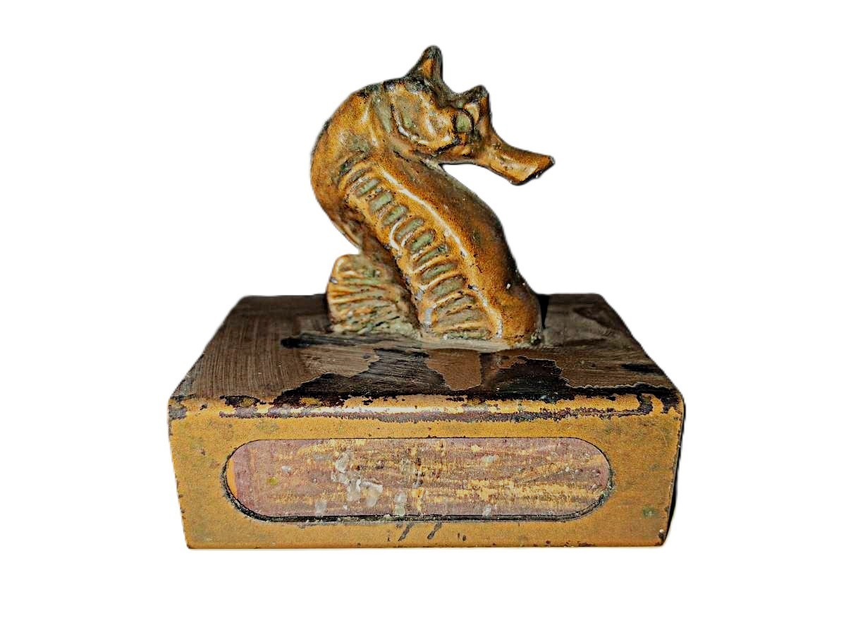 Vintage Figural Bronze? Art Deco Seahorse Matchbox Holder Cover