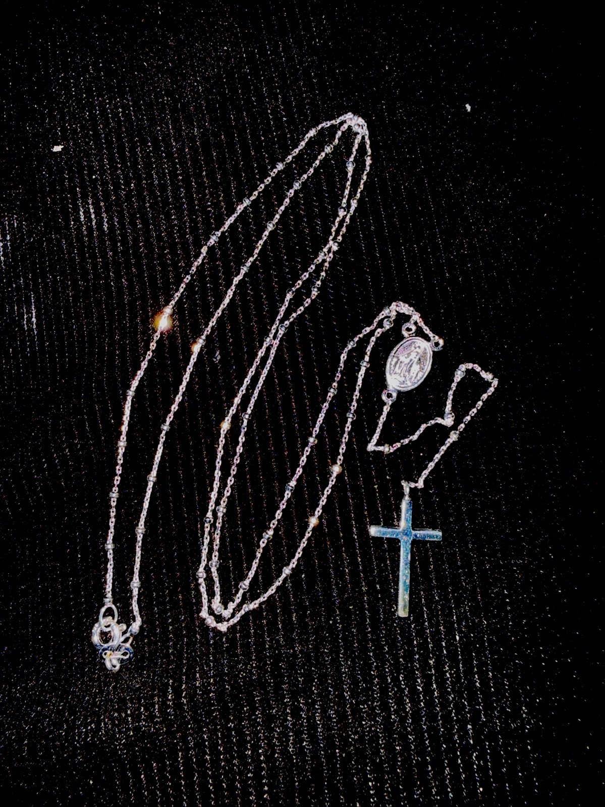 20 in 925 Sterling Silver Rosary Dainty Miraculous Medal Cross Chain Pennant
