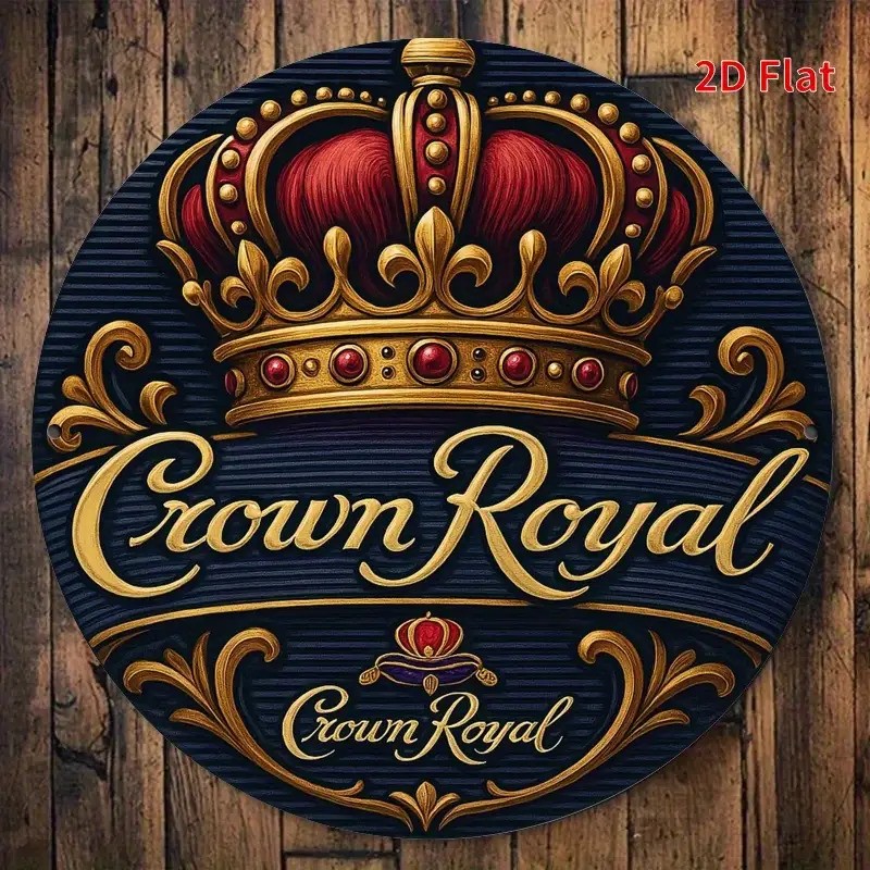 Retro Royal Crown Round Golden Tin Metal Signs Home Décor 8x8