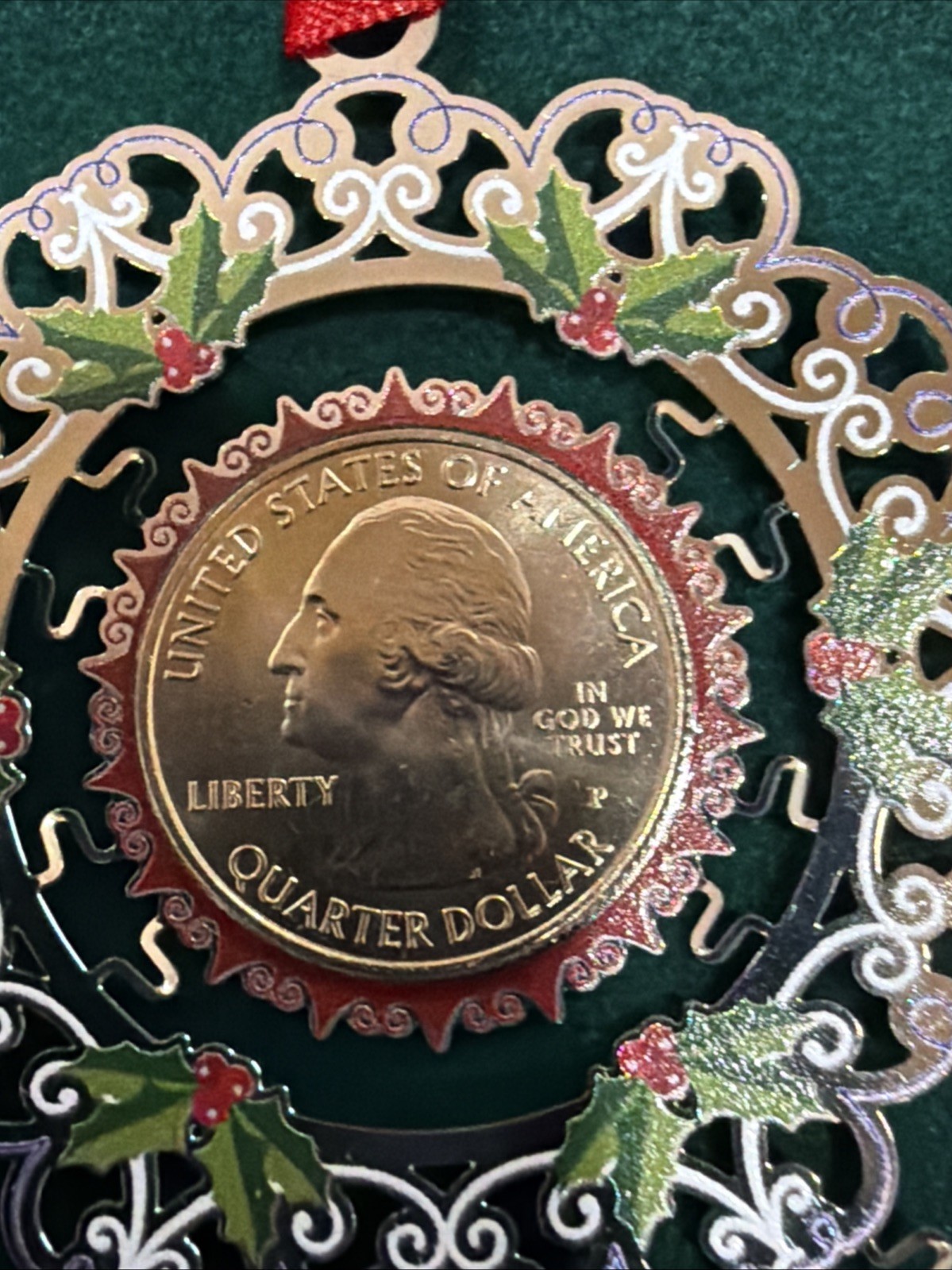 2021 United States Mint Uncirculated Washington Quarter  Christmas Ornament