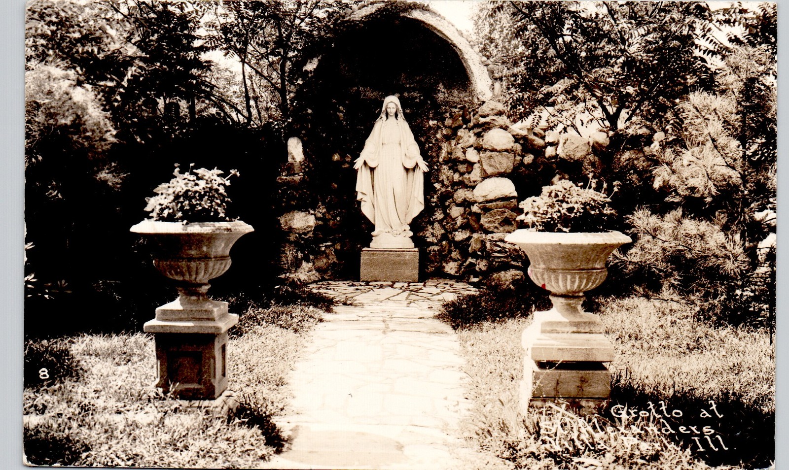 ST ALEXANDER'S GROTTO villa park il 1949s postcard illinois real photo rppc