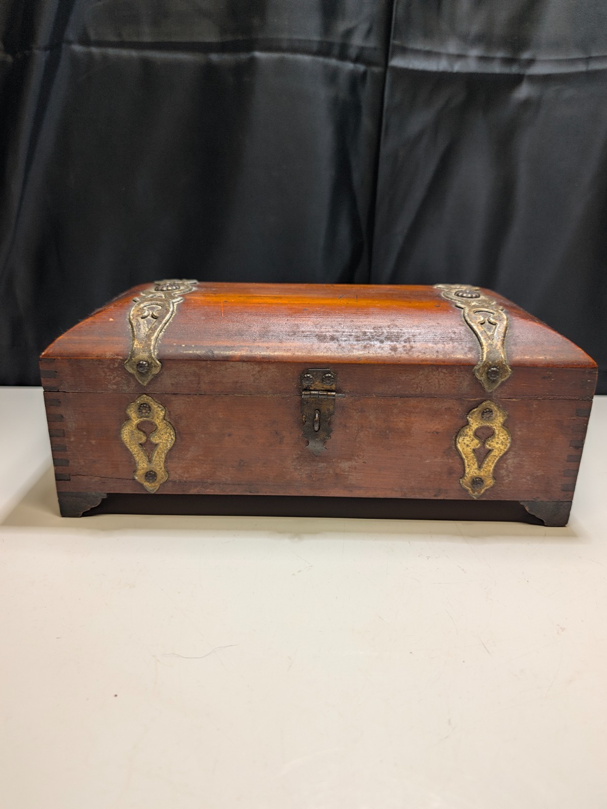 Antique 1930 Cedar Keepsake Box Domed Chest Brass Hardware Box Joints Inscribed