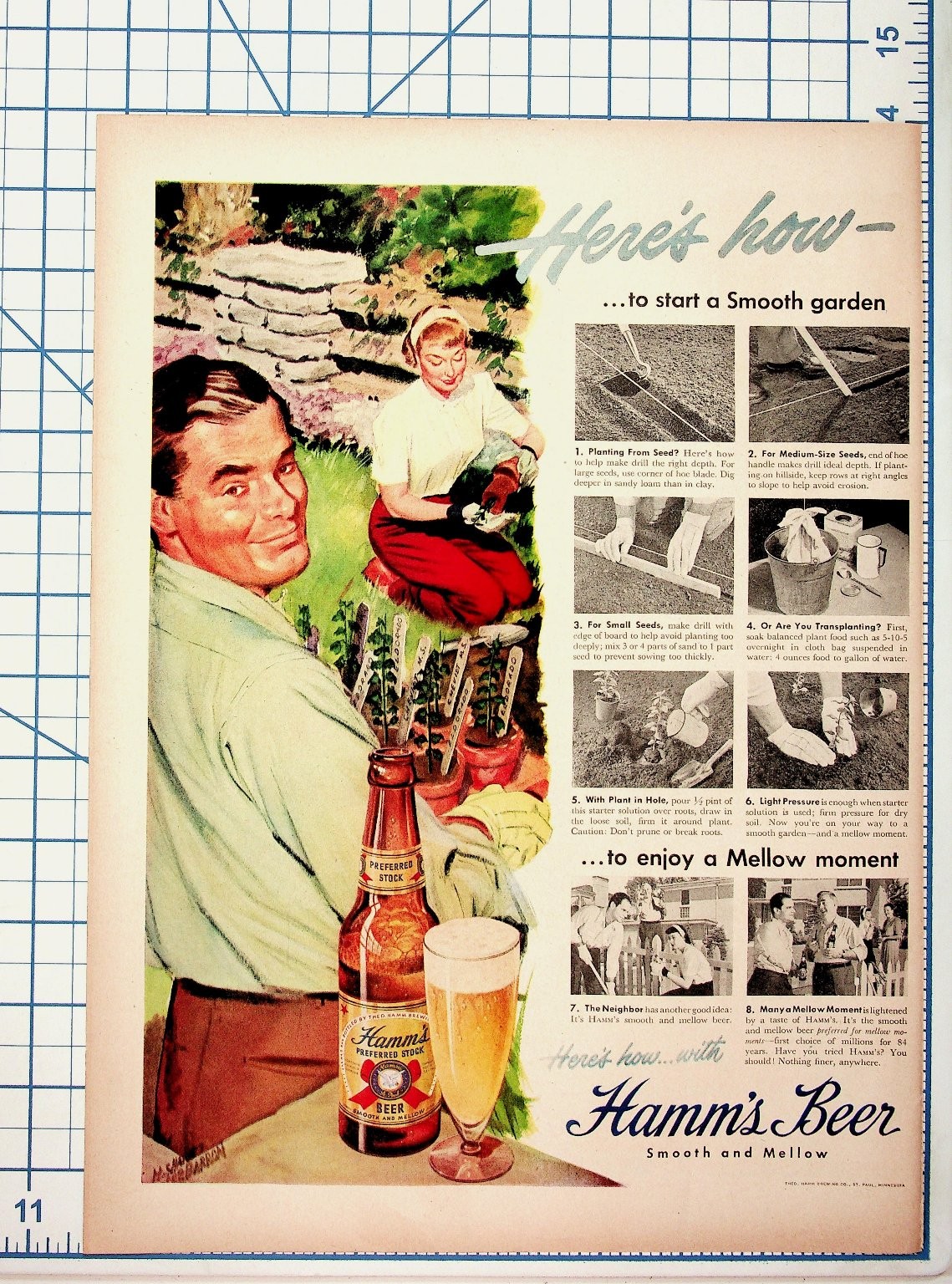 Vintage Hamm's Beer Ad 1950s Smooth Garden Mellow Moment St. Paul Minnesota