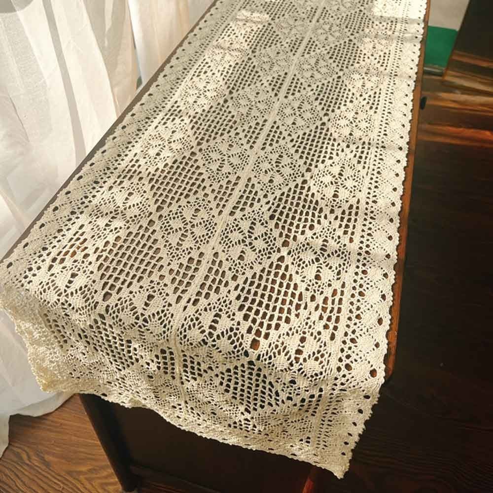 Vintage Hand Crochet Lace Table Runner Rectangle Dresser Scarf Doily Home Decor