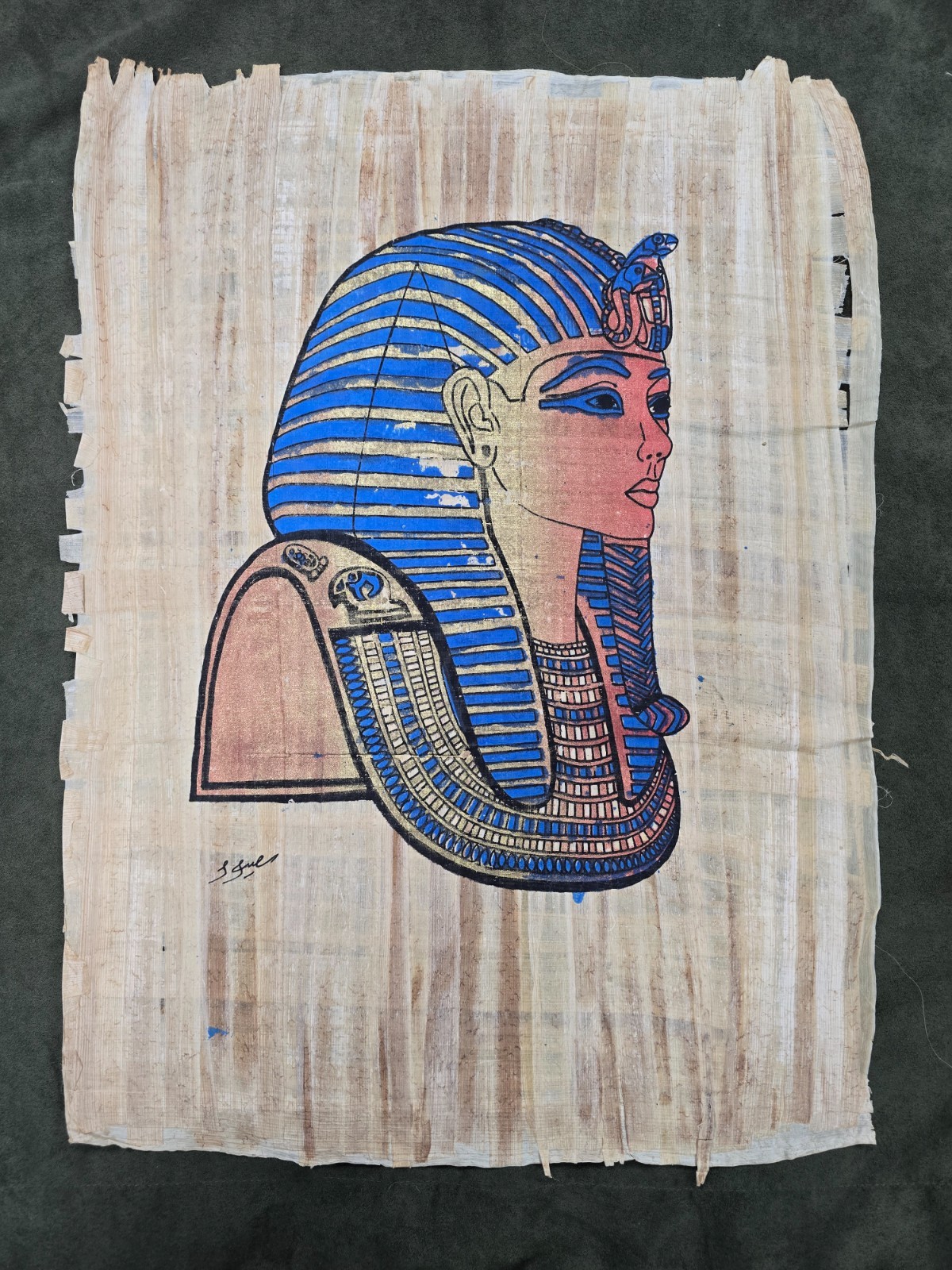 Egyptian Papyrus Artwork -- Pharaoh Tutankhamun Profile
