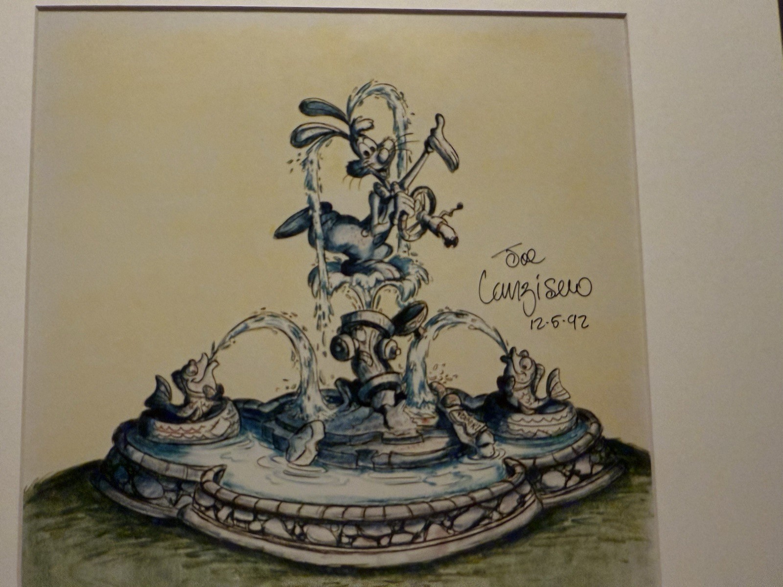 ART PRINT OF ROGER RABBITT FOUNTAIN AT CAB RIDE DISNEYLAND.  Artist Signed 1992