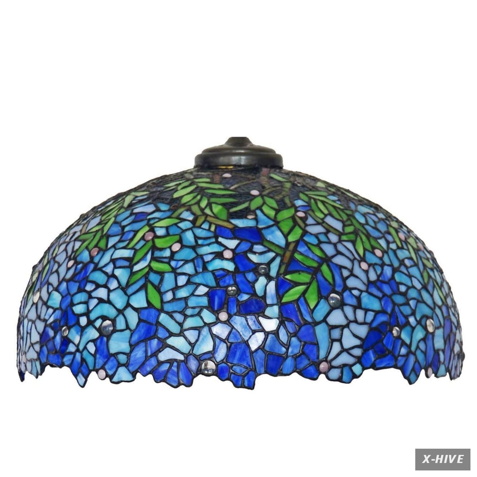 Vintage Tiffany Stained Glass Lamp Shades - Blue Purple Wisteria, 16In