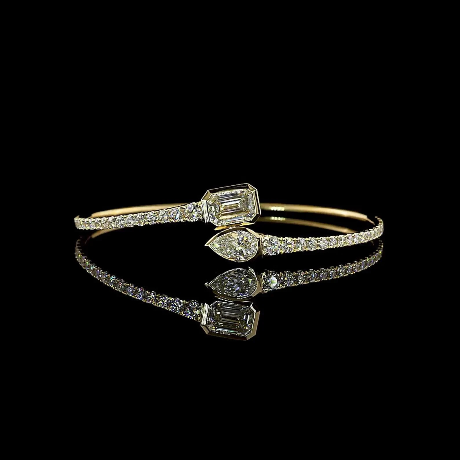 8.43ctw Pear & Emerald Cut Diamond Bangle Wrap Bracelet in 18K Yellow Gold Over