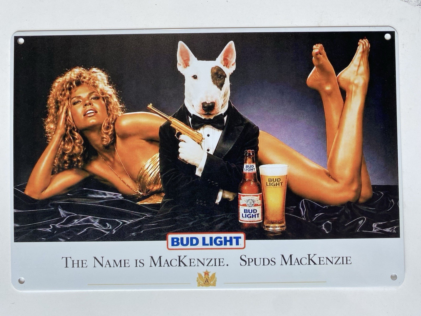Spuds Mackenzie Bud Light Beer Sign - JAMES BOND GOLDEN EYE BUDWEISER